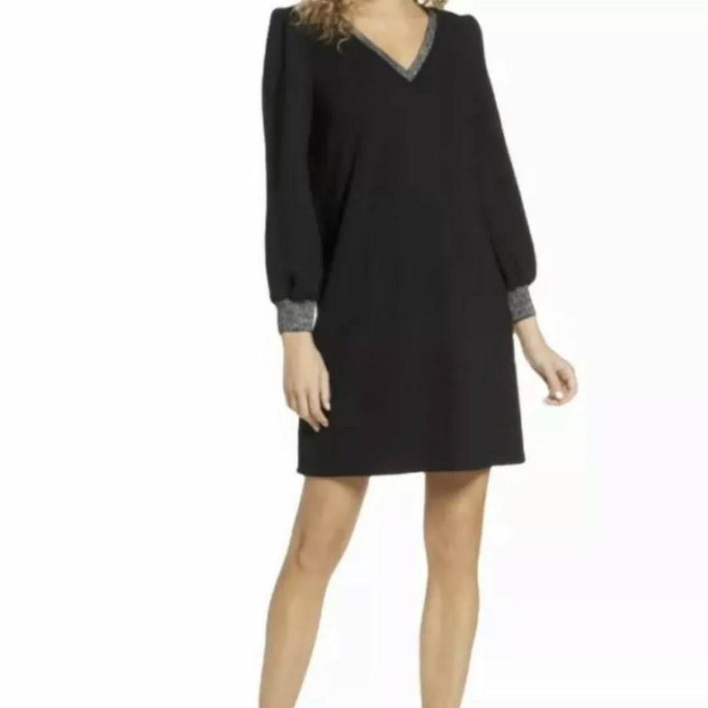 SAM EDELMAN Metallic Trim Long Sleeve Shift Dress Size 8